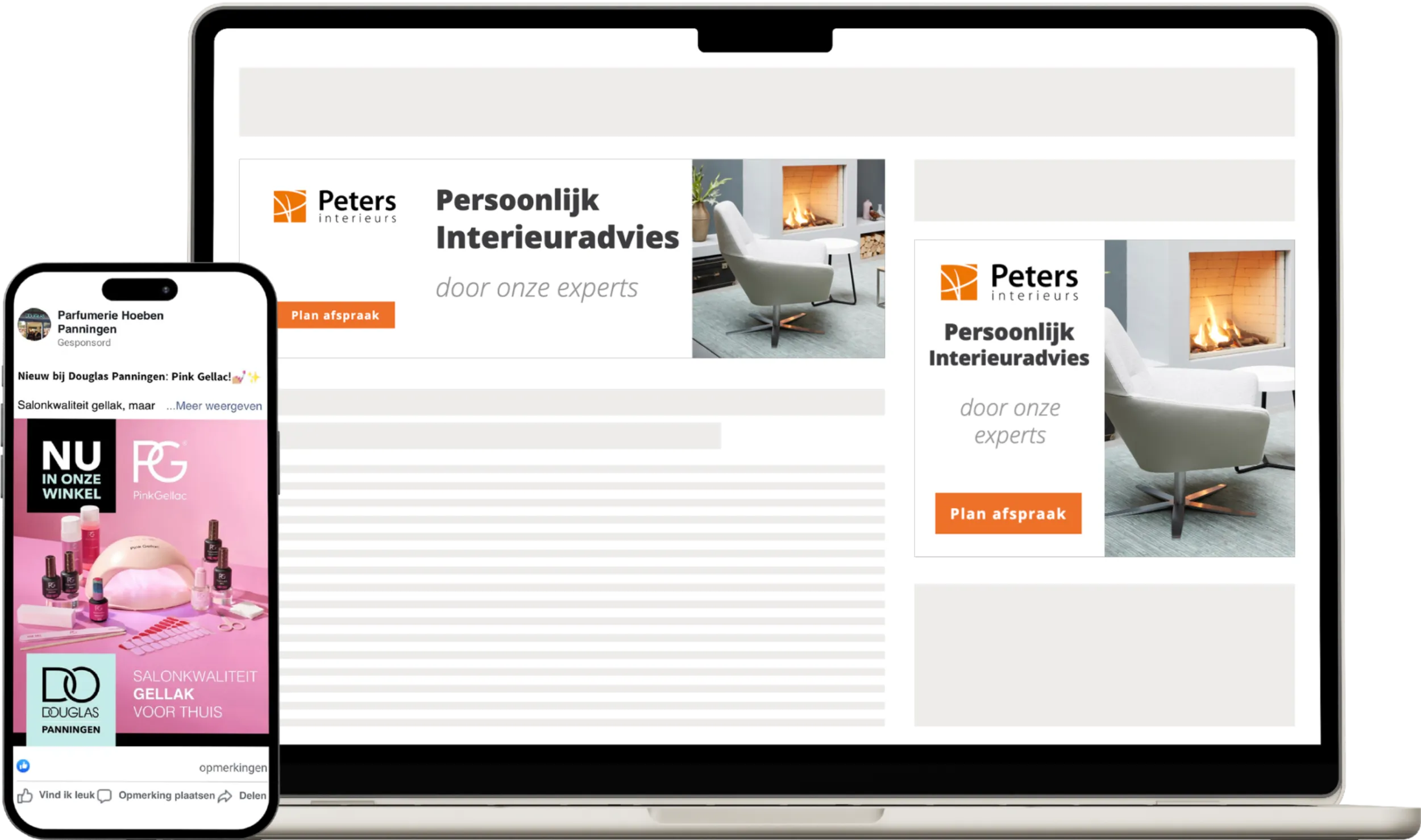 Online advertising via Google, Facebook en Instagram.